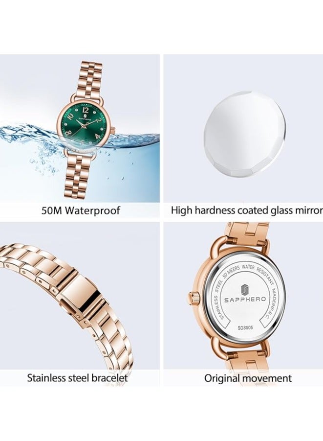 SAPPHERO luxury women's watch with stainless steel strap, pointer quartz movement, 5 ATM water resistant, perfect gift for women - Image 5