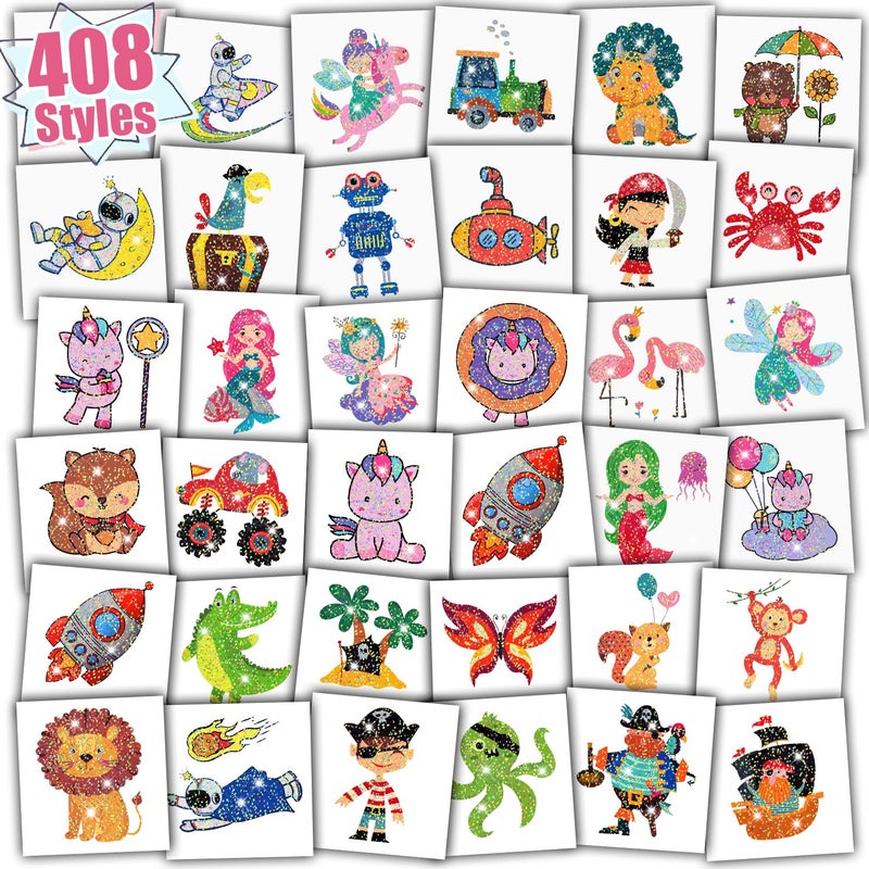 PARTYWIND Partywind 408 Glitter Styles Kids Temporary Tattoos for Boys Girls, Individually Wrapped Tattoo Stickers for Kids Party Goodie Bag Stuffers, Birthday Party Supplies Favors for Children Games