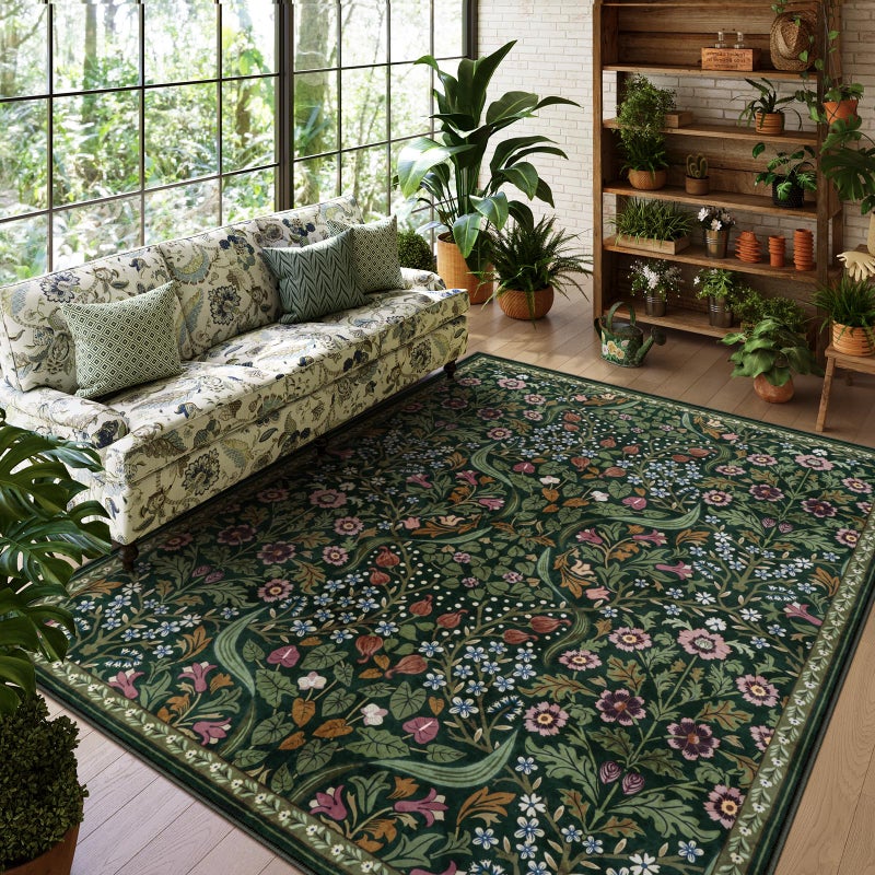 سجاد لاهوم الزهري 8x10 لغرفة المعيشة الكبيرة قابل للغسل سجادة منطقة لغرفة النوم مدعومة بالمطاط نباتية رقيقة مقاومة للبقع لغرفة الطعام تحت الطاولة غرفة الأطفال الحضانة