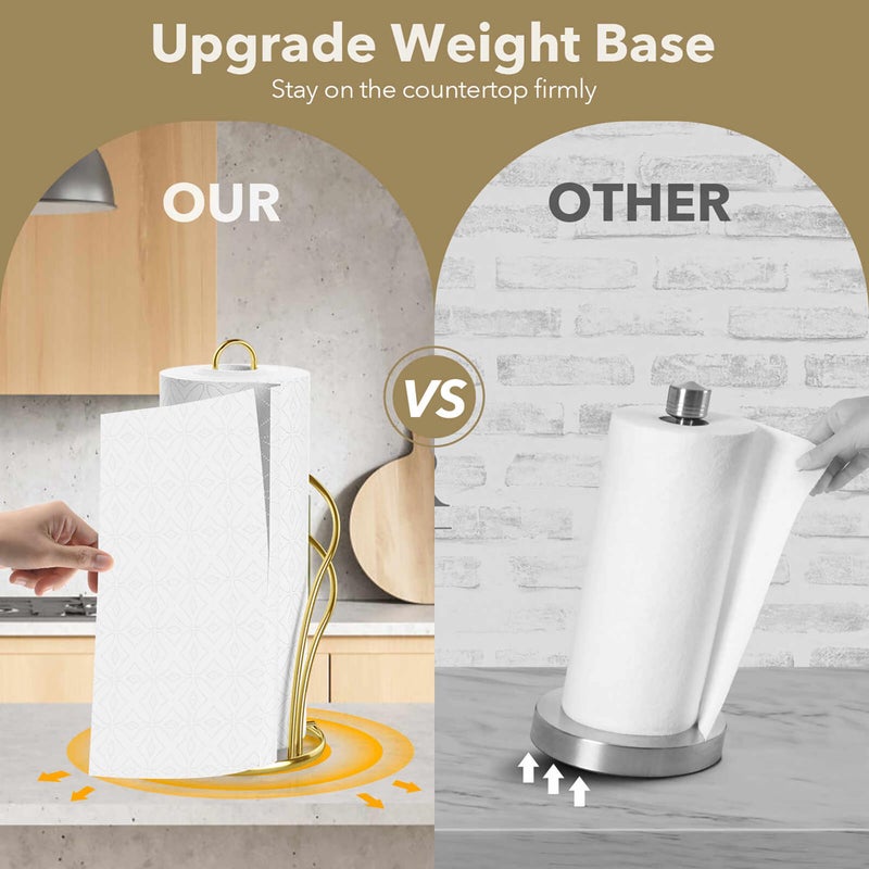 Wuwrll Paper Towel Holder Countertop, Stainless Steel Paper Towel Roll Holder and Paper Napkinholder Set, Standing Paper Towel Roll Holder Stand with Weighted Base Suction Cups (Gold) - Image 5
