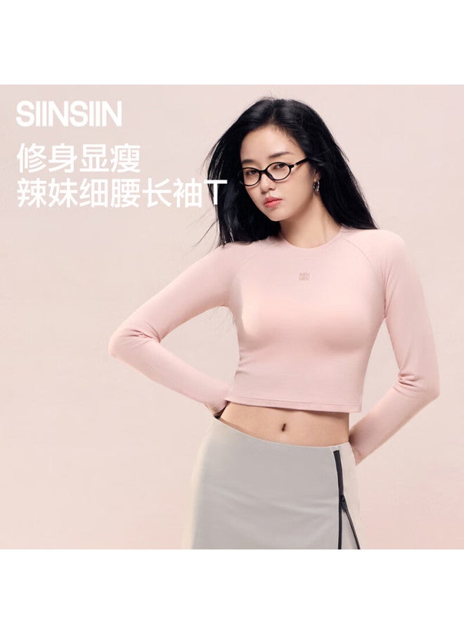 Siinsiin Women's Short Long Sleeve T-shirt New Spring Autumn American Style Slim Fit Base Layer Top