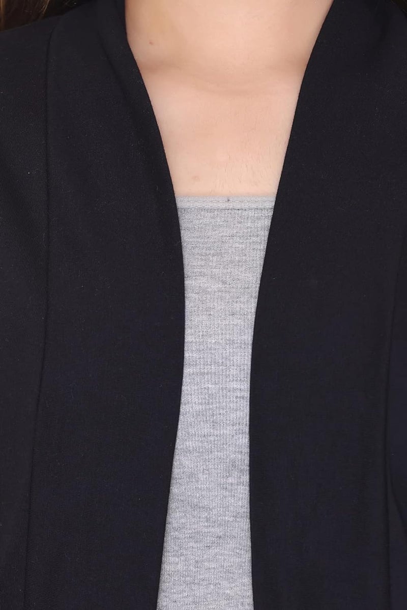 Plush Women's Cotton Waterfall Front Open Regular Mid Length Shurgs | Girls/Ladies Shrug with Front Pockets (PWT-15) (Black, Small), Shawl Collar - Image 2