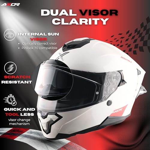 AXOR Brutale Solid Colors Dual Spoiler Helmet – Aerodynamic Full Face Design | Certified (ISI, DOT, ECE) | Premium Safety & Comfort- White, Size: M - Image 3