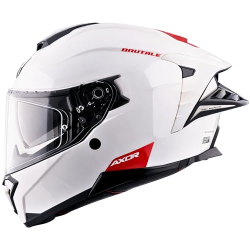 AXOR Brutale Solid Colors Dual Spoiler Helmet – Aerodynamic Full Face Design | Certified (ISI, DOT, ECE) | Premium Safety & Comfort- White, Size: M - Image 1