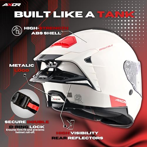 AXOR Brutale Solid Colors Dual Spoiler Helmet – Aerodynamic Full Face Design | Certified (ISI, DOT, ECE) | Premium Safety & Comfort- White, Size: M - Image 4