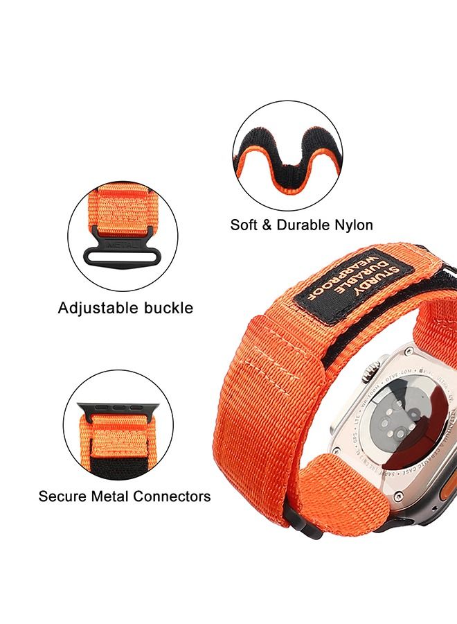 Nylon Canvas Fabric Bracelet Band Compatible with Apple Watch 8 Ultra 8/7/6/5/4/3/SE 49mm 45mm 44mm 42mm Loop Designed Replacement Adjustable WristBands Straps for iWatch Orange - Image 4
