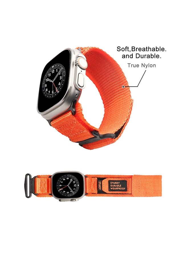 Nylon Canvas Fabric Bracelet Band Compatible with Apple Watch 8 Ultra 8/7/6/5/4/3/SE 49mm 45mm 44mm 42mm Loop Designed Replacement Adjustable WristBands Straps for iWatch Orange - Image 3