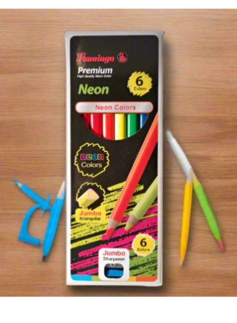 Flamingo Flamingo Premium 6 Pcs Jumbo Neon Colors Pencils - Image 1