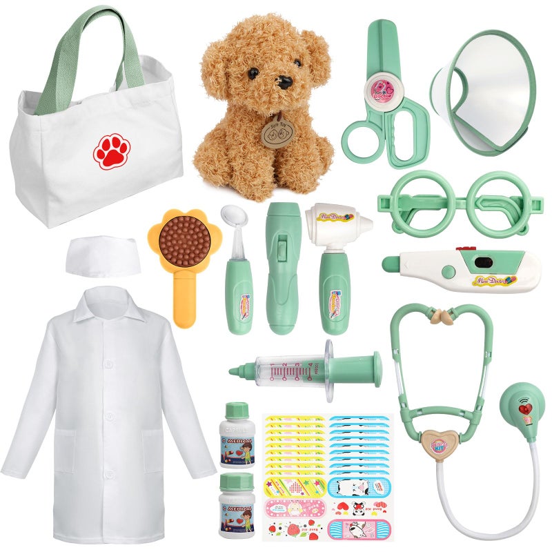 Liberry Doctor Kit for Toddlers 3 4 5 6 Years Old 26 Pcs Kids Doctor Playset with Dog Toy Stethoscope and Dress Up Costume Pretend Play Medical Gift for Boys Girls Green - Image 2