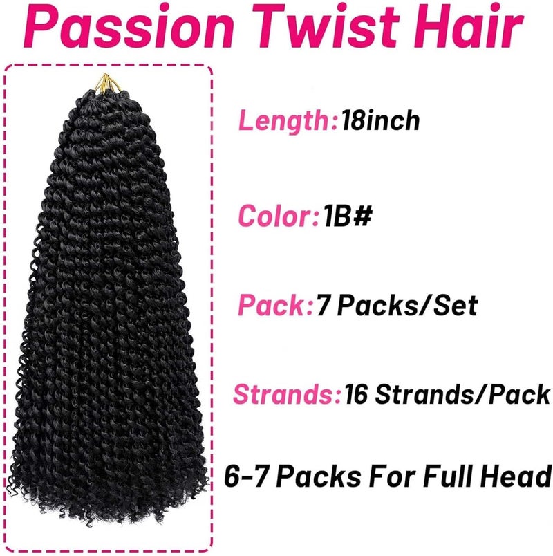 Dorsanee Passion Twist Hair 18 Inch 7 Packs Water Wave Crochet Hair Long Bohemian Curly Braiding Hair for Butterfly Locs, Faux Locs, Boho Style Spring Twist Crochet Braids (1B#) - Image 3