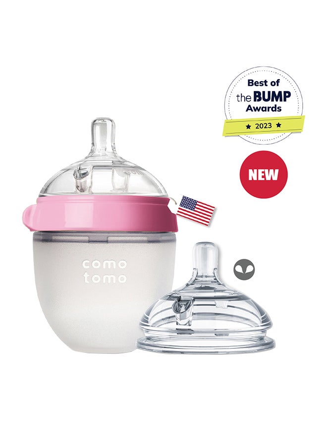 comotomo Natural Feel Baby Bottle 150 ML With Pack Of 2 Natural Teat Silicone Nipples, 2 Holes With Medium Flow,  3 Months + - Image 1
