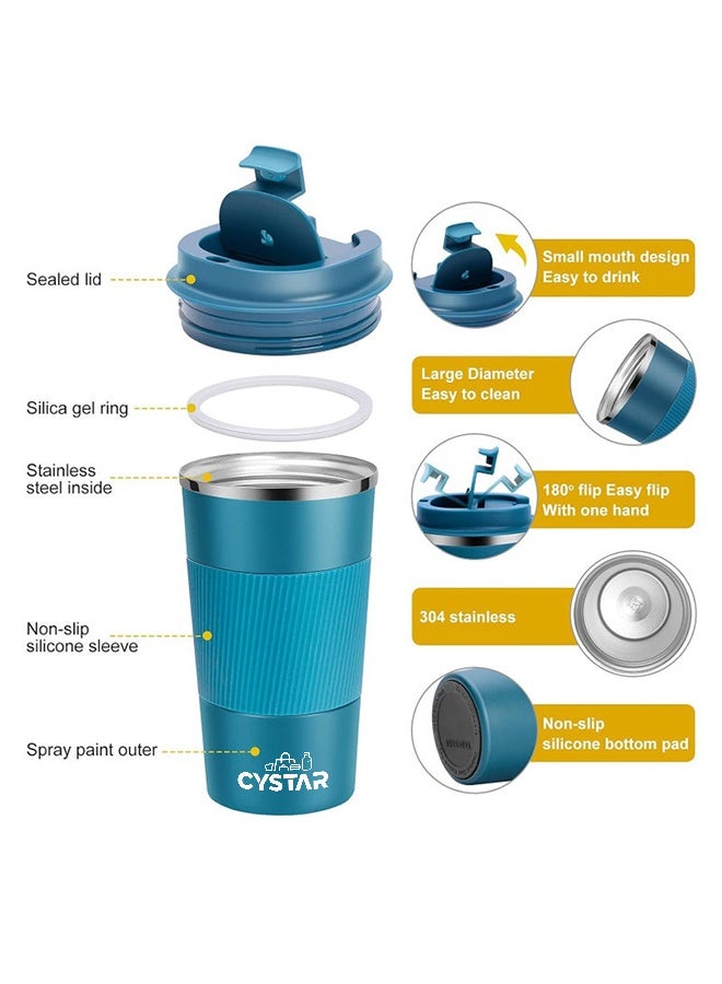 سيستار كوب القهوة السفر 510ML / 17oz الفولاذ المقاوم للصدأ الفراغ الجليد والمشروبات الساخنة معزولة الكأس للمكتب المنزلي في الهواء الطلق تعمل السيارة الزرقاء - Image 2