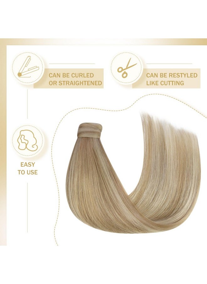 Ve Sunny Human Hair Ponytail Blonde Ponytail Extension Real Human Hair Light Blonde Mix Golden Blonde Real Hair Ponytail Extension Highlights Blonde Clip In Ponytail Hair Extensions 80G 16Inch  - Image 1