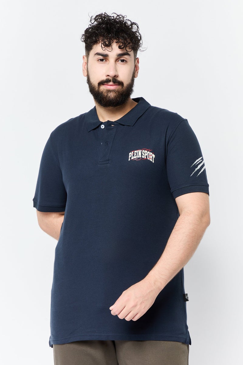 PHILIPP PLEIN Plein Sport Men Sportswear Fit Short Sleeves Outdoor Polo Shirt, Navy - Image 1