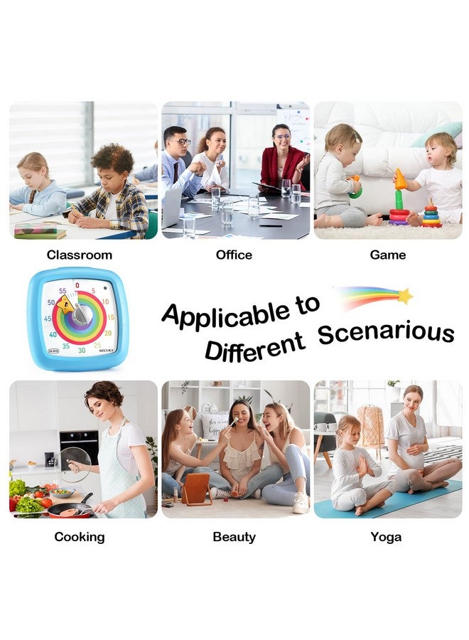 Secura ساعة توقيت بصرية سريعة 60 دقيقة، ساعة دراسة صامتة للأطفال والبالغين، ساعات، مؤقت العد التنازلي لإدارة الوقت للتعليم (أزرق ونجمة) - Image 3