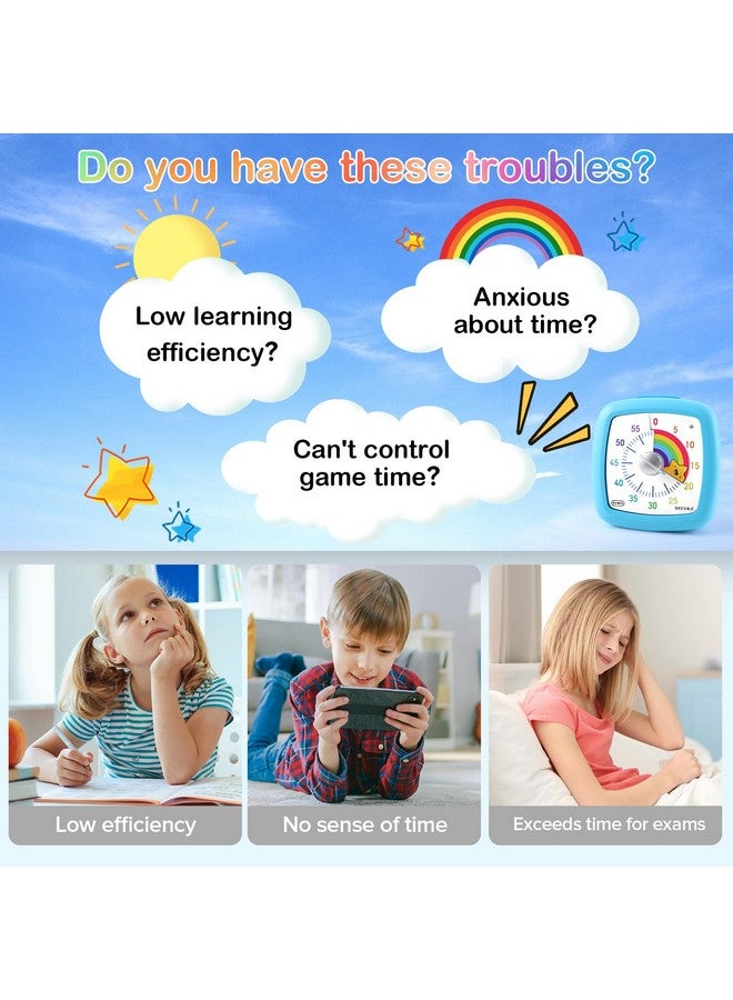 Secura ساعة توقيت بصرية سريعة 60 دقيقة، ساعة دراسة صامتة للأطفال والبالغين، ساعات، مؤقت العد التنازلي لإدارة الوقت للتعليم (أزرق ونجمة) - Image 2