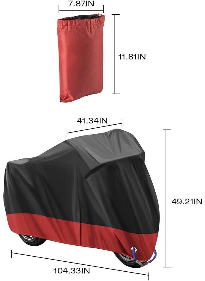 غطاء دراجة نارية ، غطاء واقي من القماش المشمع للدراجات النارية في الهواء الطلق يمنع الخدوش في الهواء الطلق، غطاء واقي (أحمر، 2.65 × 1.05 × 1.25 متر) - Image 3