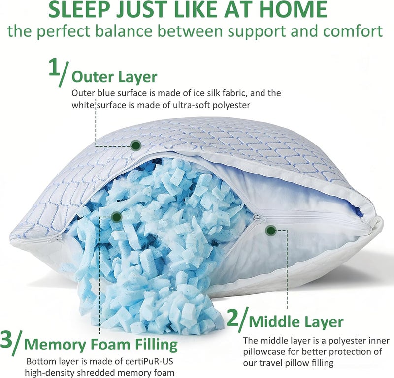 Gehannah Travel Pillow - Large 2 Pack Compressible Camping Pillow for Sleeping - Shredded Memory Foam with 2 Storage Bags - Image 3