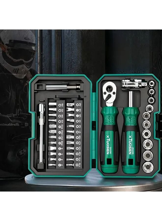 مجموعة أدوات إصلاح متعددة الوظائف من 40 قطعة مع مفتاح براغي طارة ذو روchet وأكمام عزم الدوران - Image 2