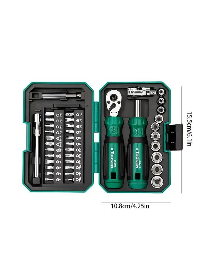 مجموعة أدوات إصلاح متعددة الوظائف من 40 قطعة مع مفتاح براغي طارة ذو روchet وأكمام عزم الدوران - Image 3