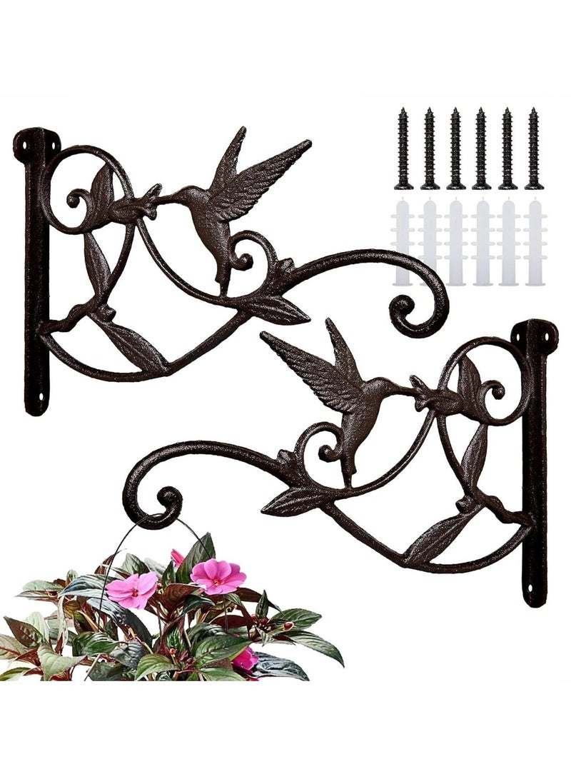 كابتن تيك 2pcs Plant Hangers Outdoor Plant Hooks for Wall/Fence 10 Inch, Decorative Plant Bracket Lantern Hooks Rustic Iron Wall Hooks Hummingbird Hooks - Image 1
