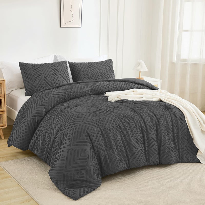 Andency مجموعة الإسقاط الرمادية الداكنة ذات الحجم الكينج 3 قطع مجموعة من الفراش الرمادي والمجموعات المزرعة معدة مجموعات لزيمة الفراش الرفيعة - Image 2