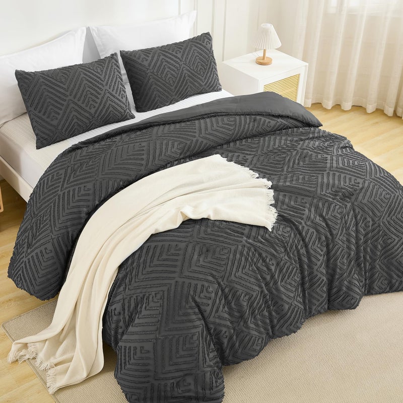 Andency مجموعة الإسقاط الرمادية الداكنة ذات الحجم الكينج 3 قطع مجموعة من الفراش الرمادي والمجموعات المزرعة معدة مجموعات لزيمة الفراش الرفيعة - Image 3