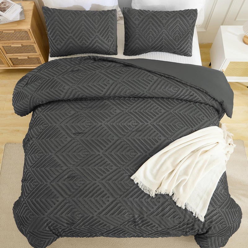 Andency مجموعة الإسقاط الرمادية الداكنة ذات الحجم الكينج 3 قطع مجموعة من الفراش الرمادي والمجموعات المزرعة معدة مجموعات لزيمة الفراش الرفيعة - Image 5