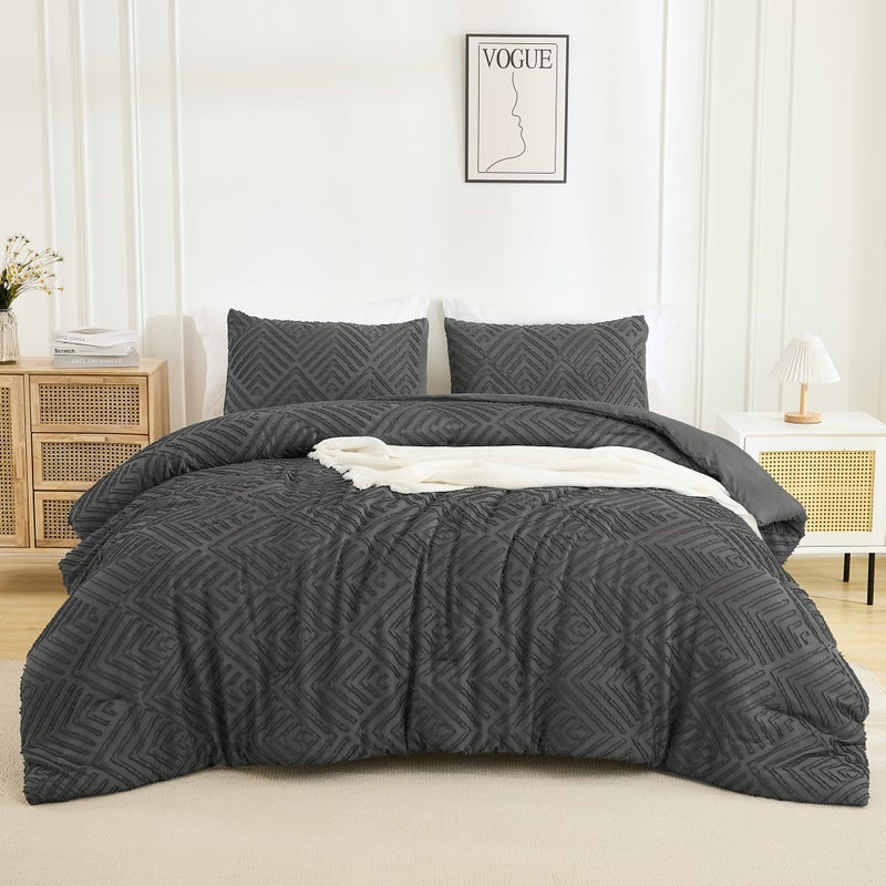 Andency مجموعة الإسقاط الرمادية الداكنة ذات الحجم الكينج 3 قطع مجموعة من الفراش الرمادي والمجموعات المزرعة معدة مجموعات لزيمة الفراش الرفيعة - Image 1