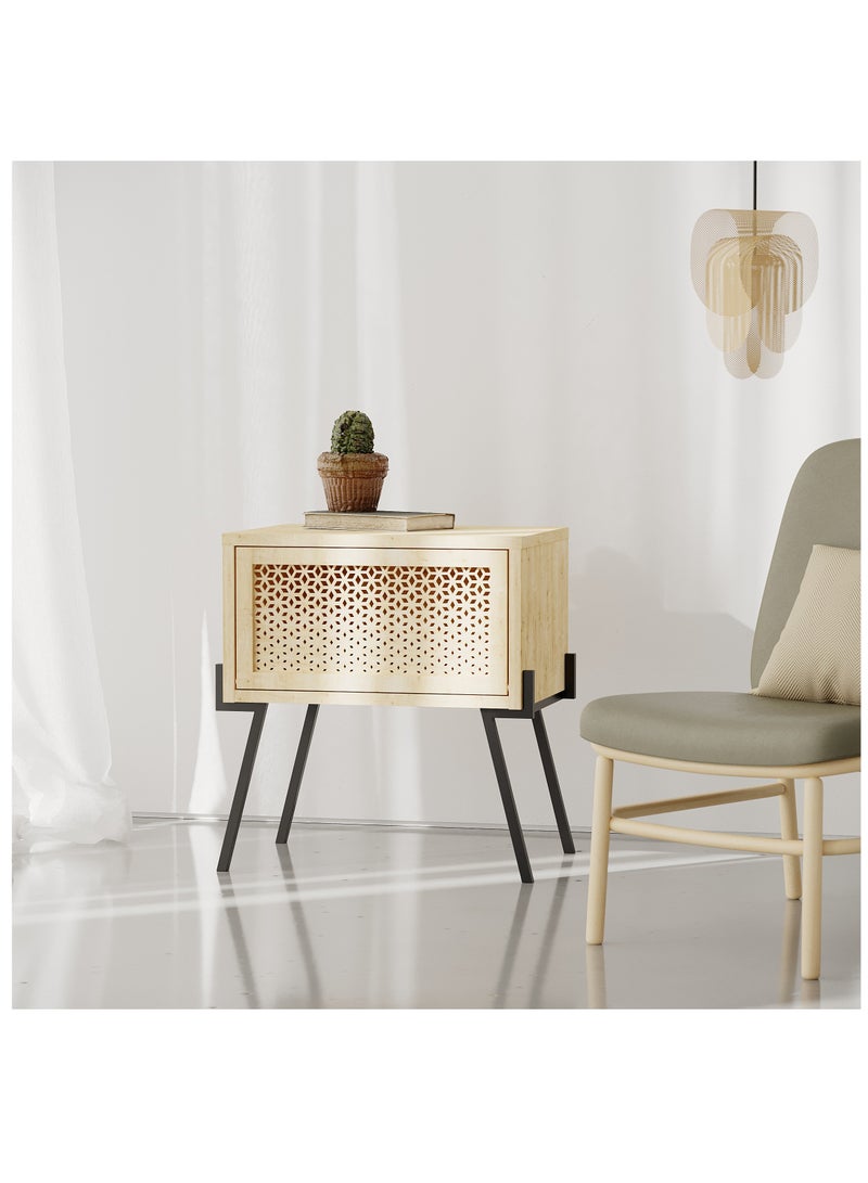 Mourah Nightstand Bedside Table with Modern Design | Multi-Functional Side Table for Bedroom, Living Room| Storage Cabinet For Small Spaces| 34x51x48cm, Oak - Image 1