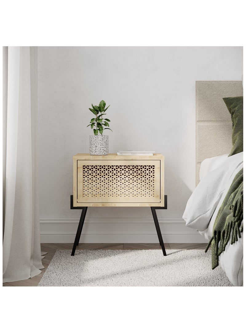 Mourah Nightstand Bedside Table with Modern Design | Multi-Functional Side Table for Bedroom, Living Room| Storage Cabinet For Small Spaces| 34x51x48cm, Oak - Image 2