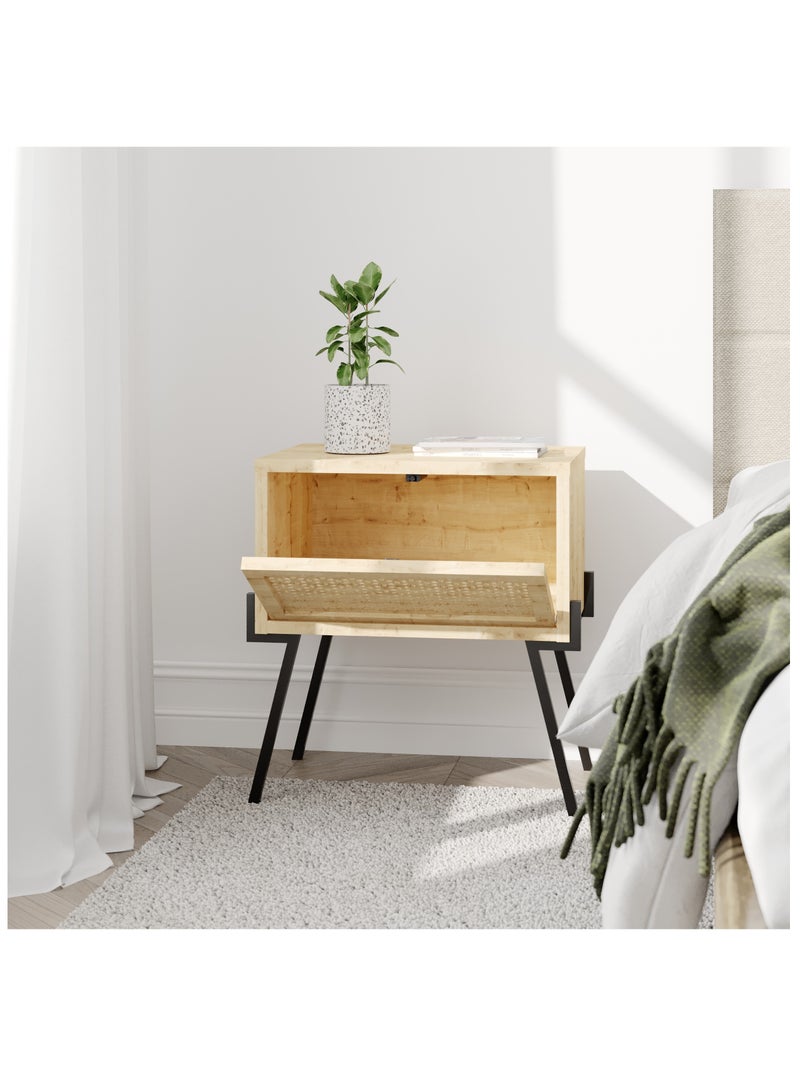 Mourah Nightstand Bedside Table with Modern Design | Multi-Functional Side Table for Bedroom, Living Room| Storage Cabinet For Small Spaces| 34x51x48cm, Oak - Image 3