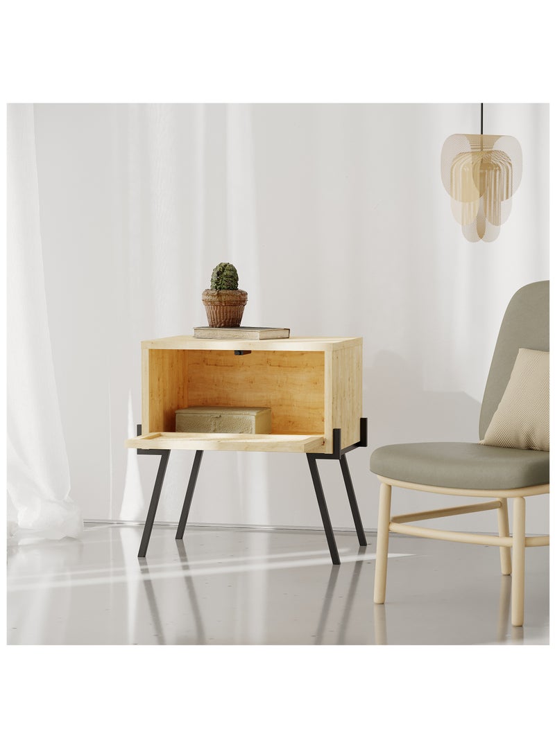 Mourah Nightstand Bedside Table with Modern Design | Multi-Functional Side Table for Bedroom, Living Room| Storage Cabinet For Small Spaces| 34x51x48cm, Oak - Image 4