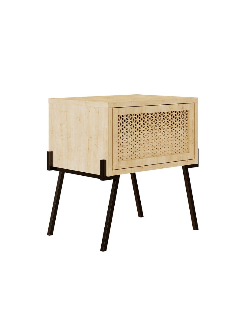 Mourah Nightstand Bedside Table with Modern Design | Multi-Functional Side Table for Bedroom, Living Room| Storage Cabinet For Small Spaces| 34x51x48cm, Oak - Image 5