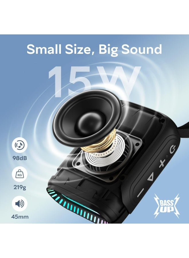 OHAYO Small Portable Bluetooth Speaker, 15W Loud Deep Bass(BT5.3/Aux/TF) & 3 RGB Lights, 24h Long Playtime,TWS Stereo Pairing, IPX7 Waterproof Wireless Speaker For Shower/Beach/Camping, Built-In Mic - Image 4