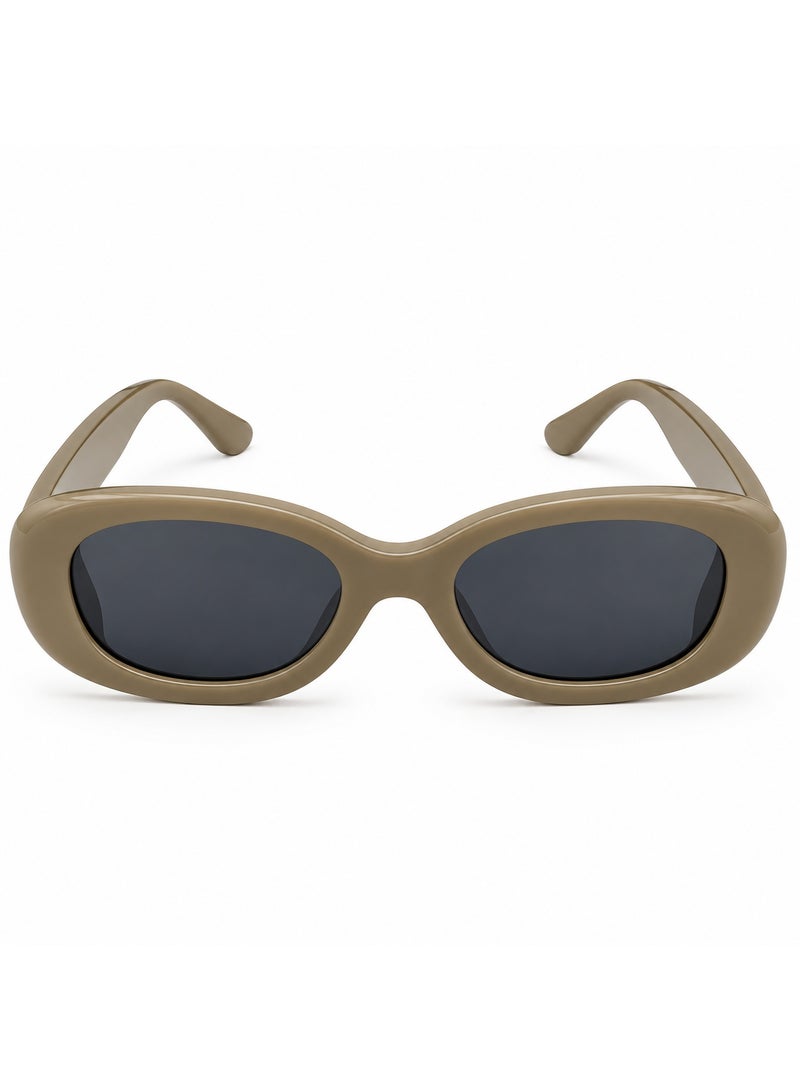 Oval Sunglasses with Taupe Brown Frame and Dark Smoke Lenses - Image 3
