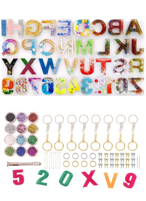 186Pcs Alphabet Silicone Resin Casting Molds Kit, Reversed Letters & Numbers Epoxy Casting Molds with Pin Vise Set for DIY Making Keychain/House Number Resin Crafts