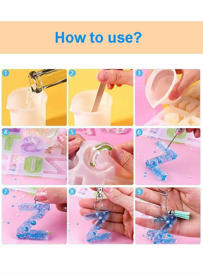 186Pcs Alphabet Silicone Resin Casting Molds Kit, Reversed Letters & Numbers Epoxy Casting Molds with Pin Vise Set for DIY Making Keychain/House Number Resin Crafts