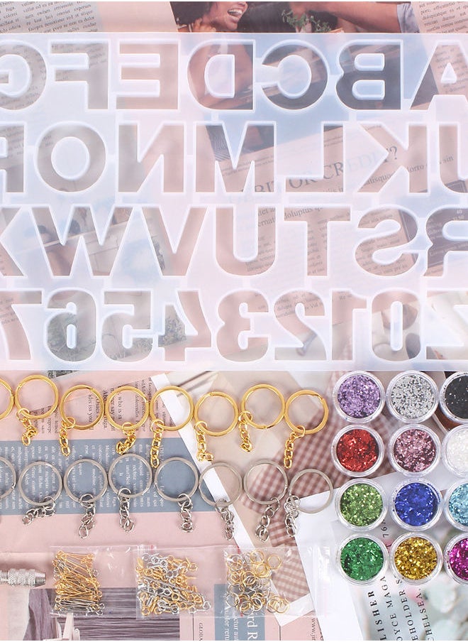 186Pcs Alphabet Silicone Resin Casting Molds Kit, Reversed Letters & Numbers Epoxy Casting Molds with Pin Vise Set for DIY Making Keychain/House Number Resin Crafts