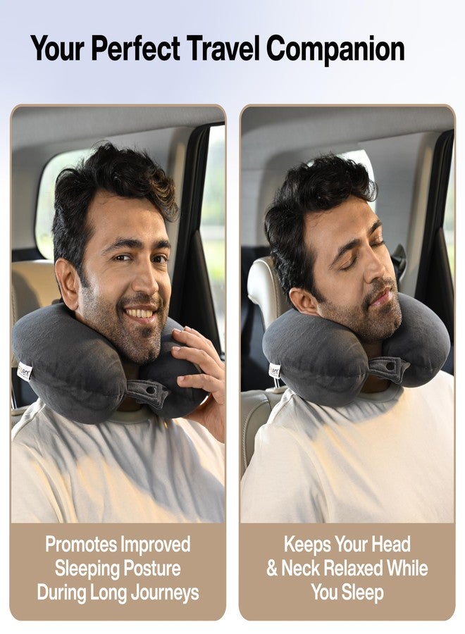 FOVERA Memory Foam Neck Rest Pillow for Neck Support, Travel Pillow for Resting in Flight, Car, Train and Bus (Velvet Dark Grey, Pack of 1) - Image 5