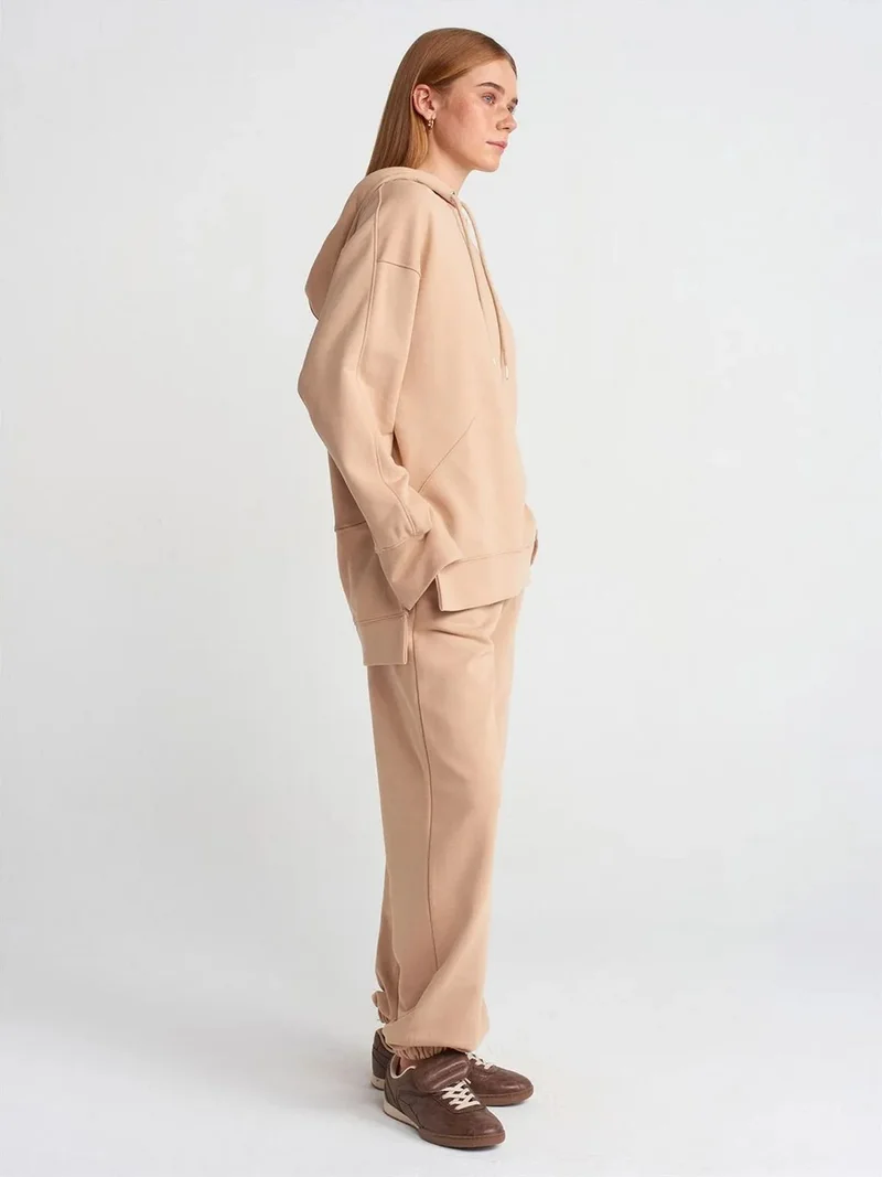 ديلفين DILVIN Oversized Cotton Hooded Sweatshirt With Slit