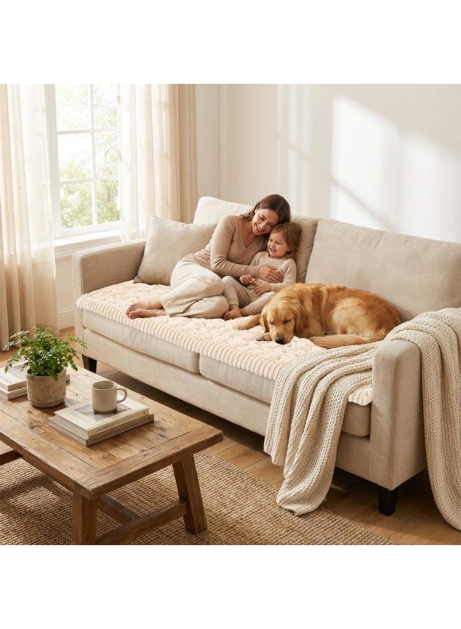 Smiry Pet Couch Cover for 3 Cushion Sofa, Non-Slip Fuzzy Couch Cover for Dogs Washable, Thick Soft Sofa Slipcovers Cushion Protector Pet Friendly (Cream, 27.6" x 82.7") - Image 5