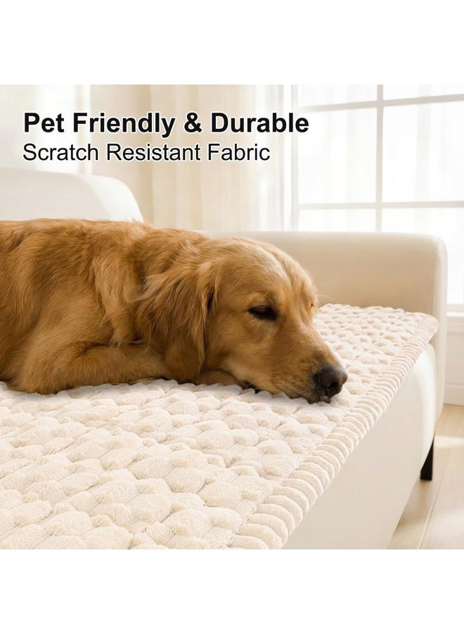 Smiry Pet Couch Cover for 3 Cushion Sofa, Non-Slip Fuzzy Couch Cover for Dogs Washable, Thick Soft Sofa Slipcovers Cushion Protector Pet Friendly (Cream, 27.6" x 82.7") - Image 3
