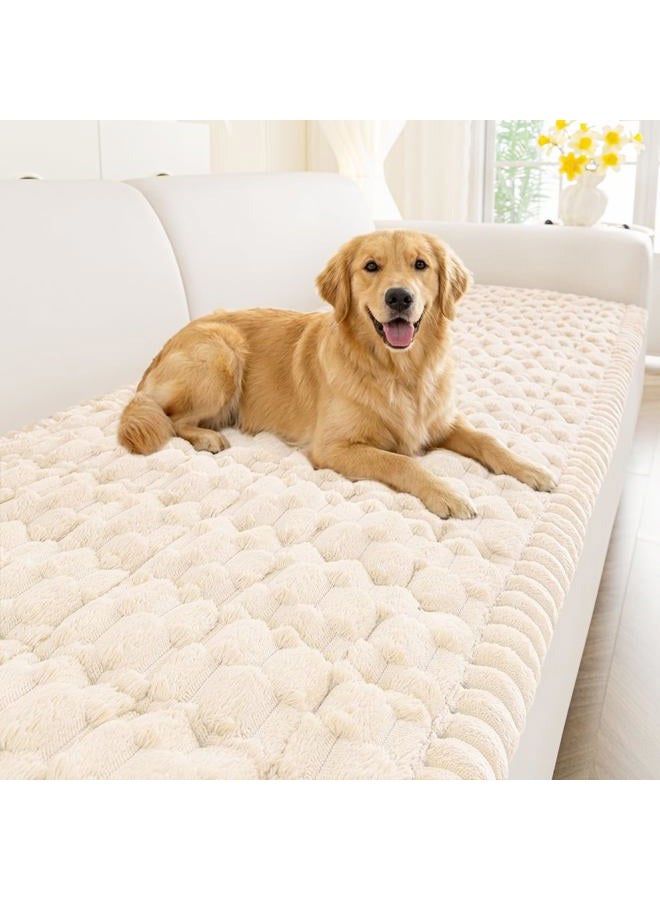 Smiry Pet Couch Cover for 3 Cushion Sofa, Non-Slip Fuzzy Couch Cover for Dogs Washable, Thick Soft Sofa Slipcovers Cushion Protector Pet Friendly (Cream, 27.6" x 82.7") - Image 1