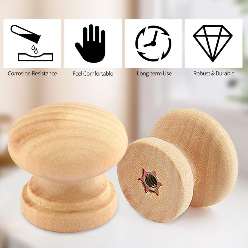 12 Pack Unfinished Wooden Drawer Knobs, 25mm Mushroom Shape Cabinet Knobs with Screws, Natural Wood Pull Handles for Drawers, Cupboards, Cabinets, Dressers, Wardrobes & DIY Furniture Projects - Image 4