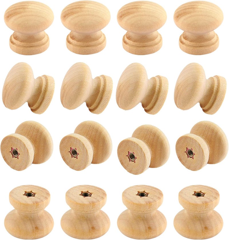 12 Pack Unfinished Wooden Drawer Knobs, 25mm Mushroom Shape Cabinet Knobs with Screws, Natural Wood Pull Handles for Drawers, Cupboards, Cabinets, Dressers, Wardrobes & DIY Furniture Projects - Image 1