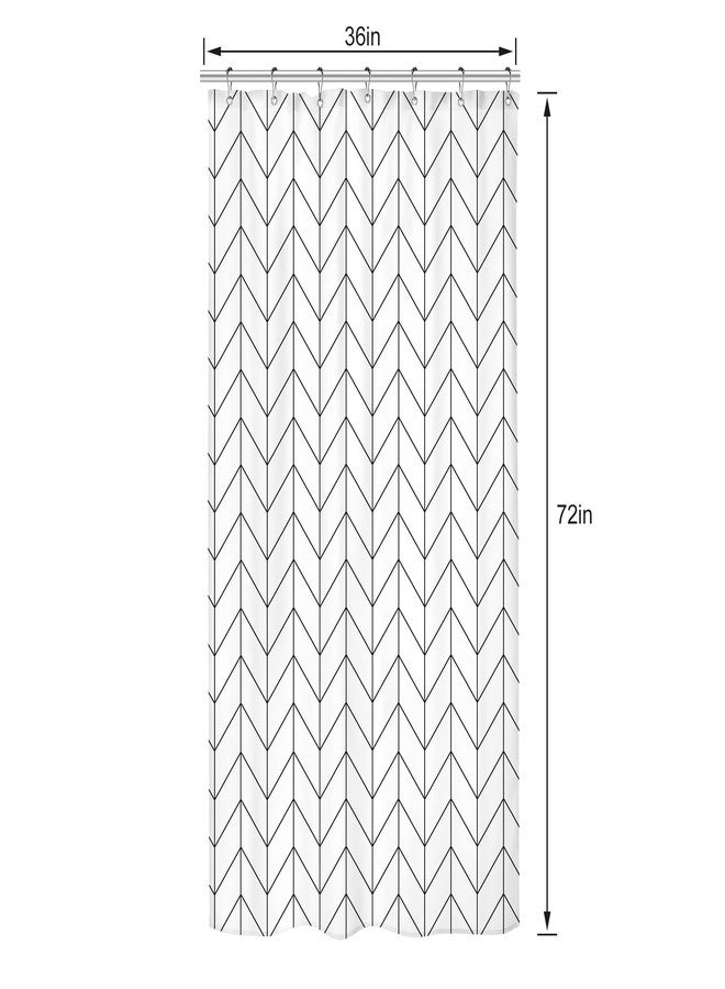 Riyidecor Small Stall 36Wx72H Inch Shower Curtain,Narrow RV Walkin Black White Herringbone Modern Bathroom Curtains,Half Stand Up Zig Zag Chevron Camper Bathroom Accessories Waterproof Fabric 7 Hooks - Image 2
