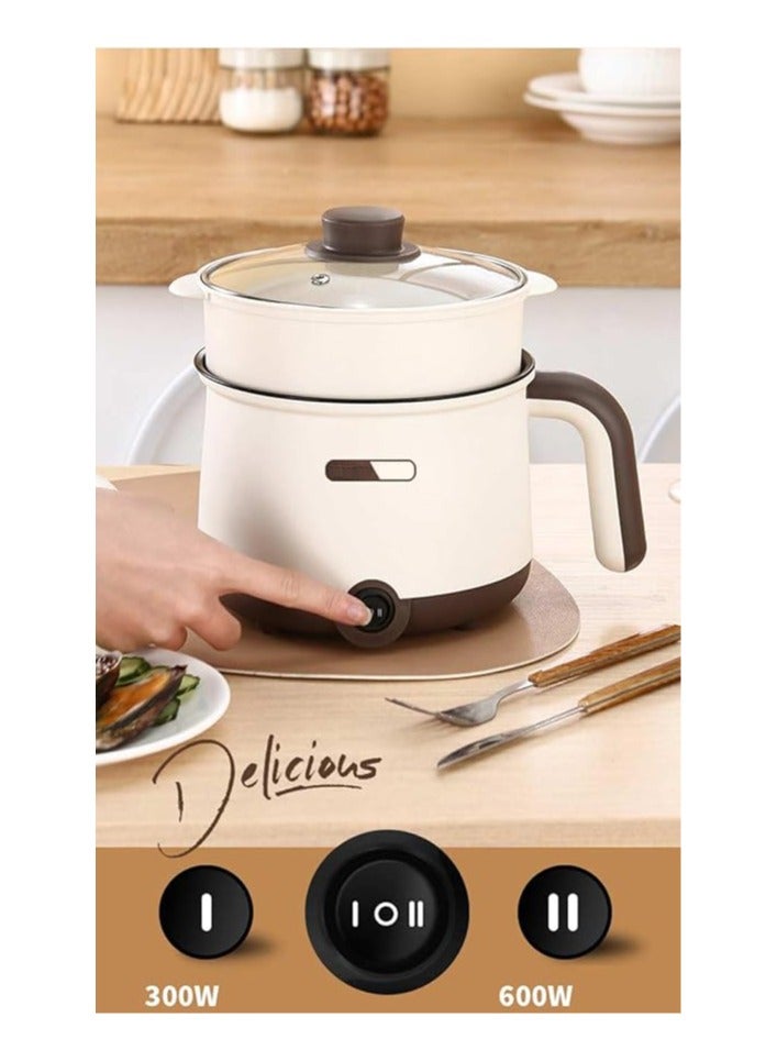 Beauenty Electric Hot Pot:1.5 L Ramen Cooker, Dual Power Mini Portable Multi-Functional Lazy Pot for Pasta, Noodles, Egg, Soup, Non-Stick Noodle Cooker with Boil Dry Protection for Dorm, Office (off-white) - Image 3