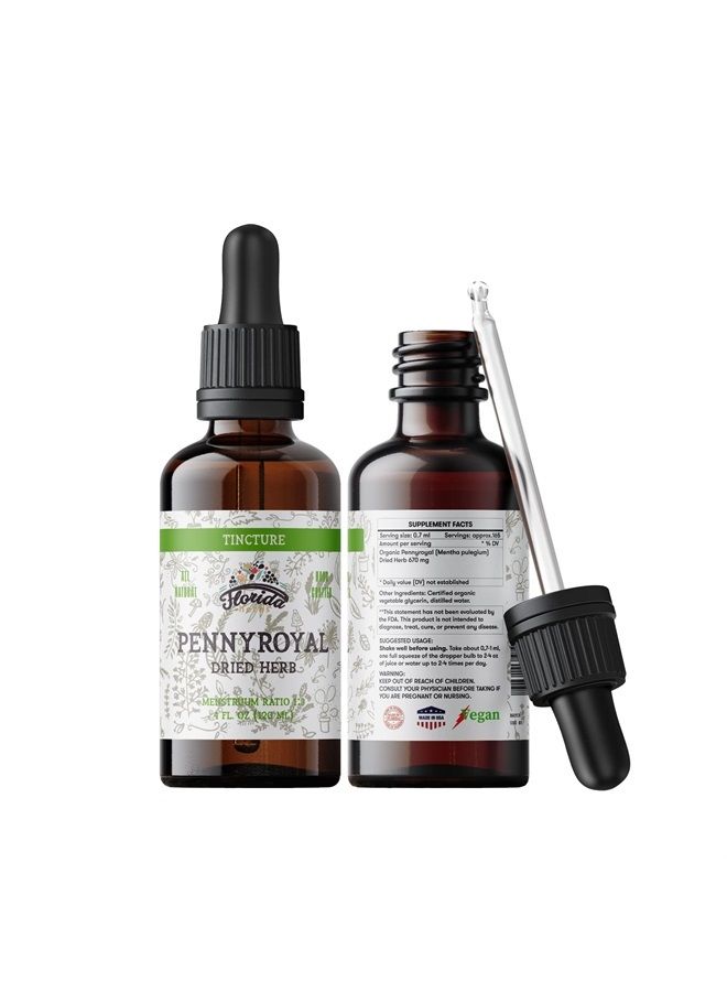 FLORIDA HERBS صبغة البينيرويال، مستخلص البينيرويال العضوي (Mentha pulegium) عشب مجفف، غير معدل وراثيًا في جليسرين نباتي عضوي مضغوط على البارد 2 أونصة، 670 ملغ - Image 1