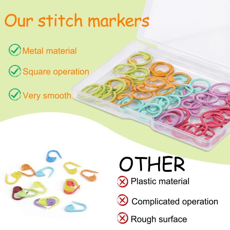 Lokunn 50 Pcs Metal Stitch Markers, 5 Color Helical-Shaped Crochet Markers Ring, 9 Pcs Large Eye Blunt Sewing Needles with Storage Box for DIY and Craft Sewing - Image 5
